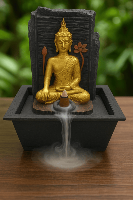 Fontaine à encens Bouddha Thaï Doré 22cm - Sama'zen